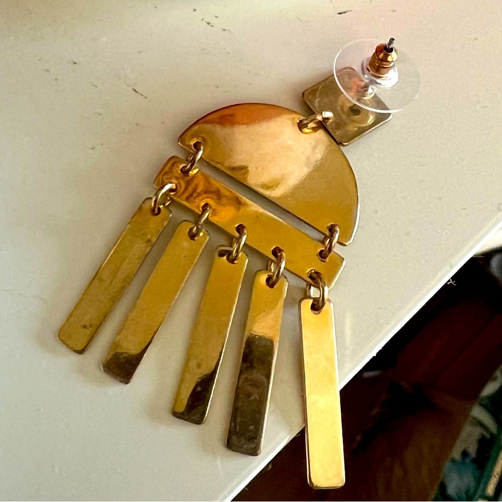 Gold Brass Dangle Earrings- Post - Picture 3 of 3